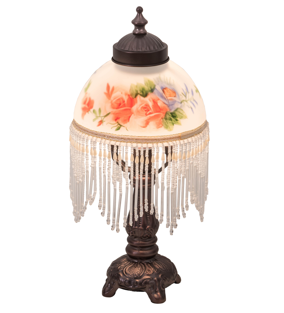 13" High Roussillon Rose Bouquet Fringed Mini Lamp