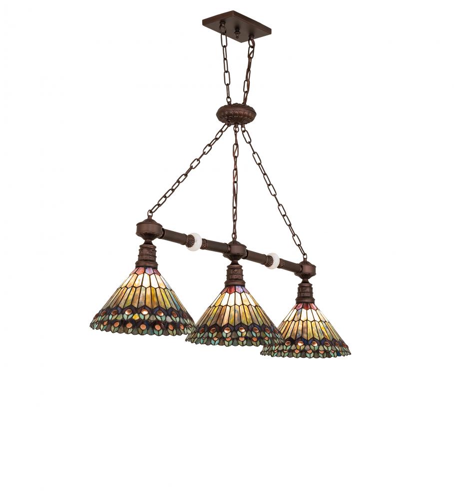 45" Long Tiffany Jeweled Peacock 3 Light Island Pendant