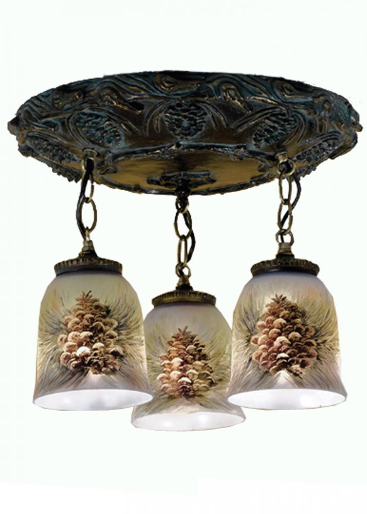 17" Wide Pinecone 3 Light Hand Painted Semi-Flushmount