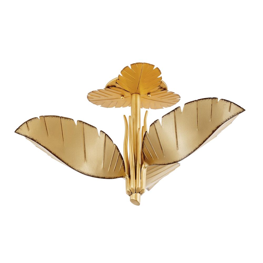 Banana Leaf 3-Lt Semi-Flush - Gold/Dark Edging