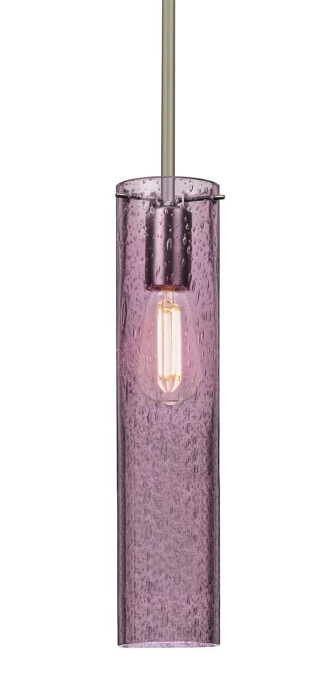 Besa, Juni 16 Stem Pendant, Plum Bubble, Satin Nickel, 1x4W LED Filament