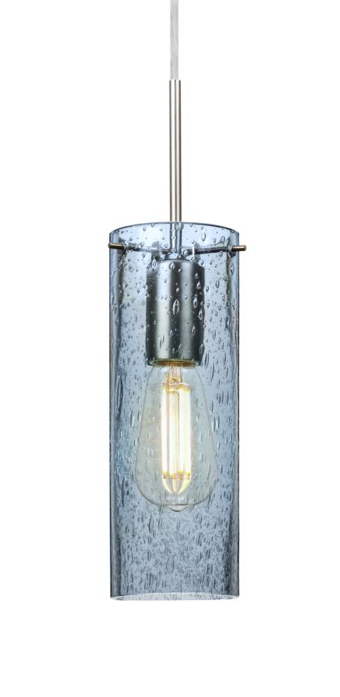 Besa, Juni 10 Pendant For Multiport Canopy, Blue Bubble, Satin Nickel, 1x4W LED Filam