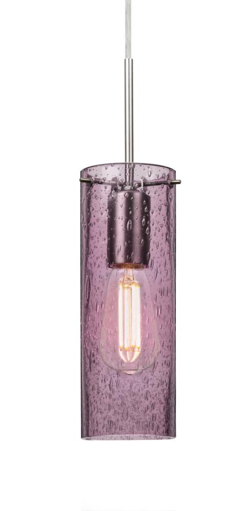 Besa, Juni 10 Pendant For Multiport Canopy, Plum Bubble, Satin Nickel, 1x4W LED Filam