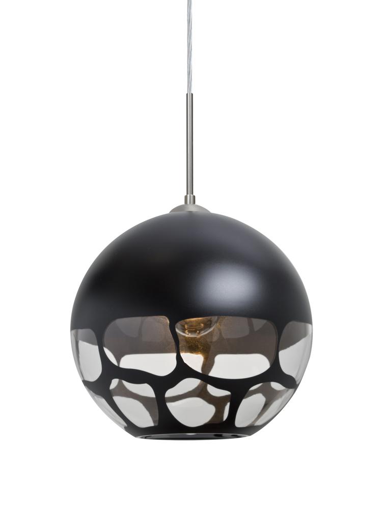 Besa, Rocky Cord Pendant For Multiport Canopies, Black, Satin Nickel Finish, 1x60W Me