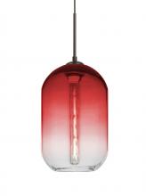  1JC-OMEGA12RD-EDIL-BR - Besa, Omega 12 Cord Pendant, Red/Clear, Bronze Finish, 1x4W LED Filament