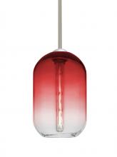 Besa Lighting 1TT-OMEGA12RD-EDIL-SN - Besa, Omega 12 Stem Pendant, Red/Clear, Satin Nickel Finish, 1x4W LED Filament