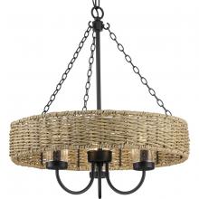  P550127-31M - Pembroke Collection Three-Light 21.5" Matte Black Coastal Outdoor Pendant with Mocha Rattan Acce