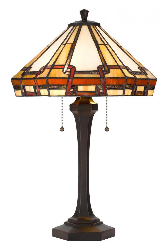 60W X 2 Tiffany Table Lamp with Pull Chain Switch with Resin Lamp Body