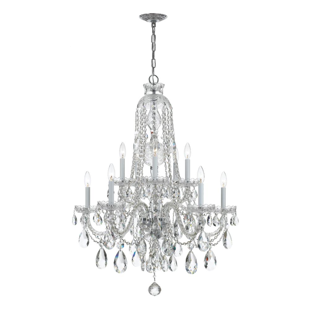 Traditional Crystal 10 Light Hand Cut Crystal Polished Chrome Chandelier