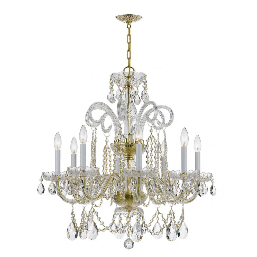 Traditional Crystal 8 Light Swarovski Strass Crystal Polished Brass Chandelier