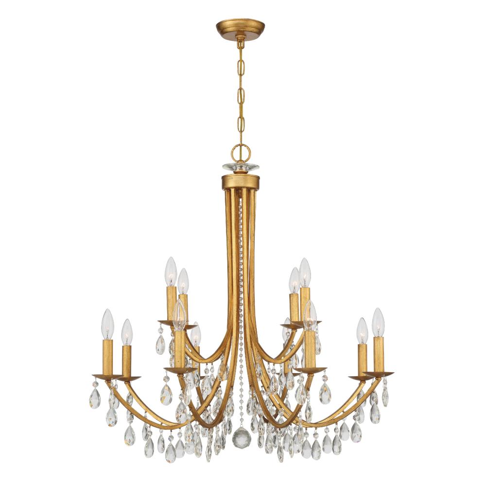 Bridgehampton 12 Light Swarovski Strass Crystal Antique Gold Chandelier