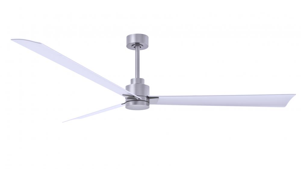 Alessandra 3-blade transitional ceiling fan in brushed nickel finish with matte white blades. Opti