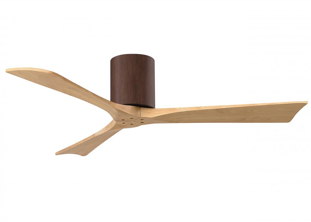 Irene-3H three-blade flush mount paddle fan in Walnut finish with 52” Matte White tone blades. 