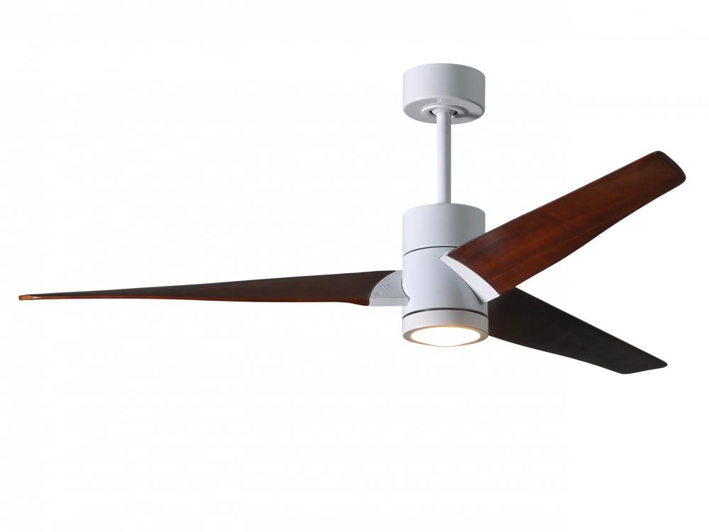 Super Janet three-blade ceiling fan in Gloss White finish with 60” solid walnut tone blades and