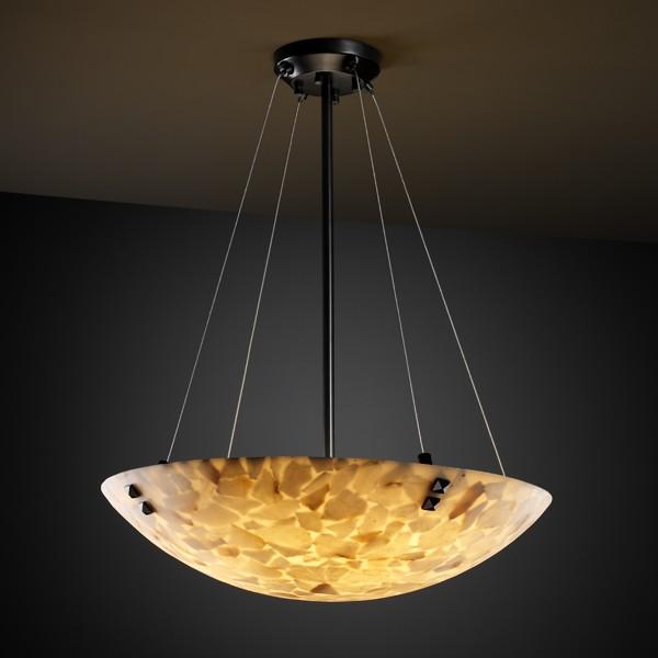 24" LED Pendant Bowl w/ PAIR SQUARE W/ POINTS FINIALS