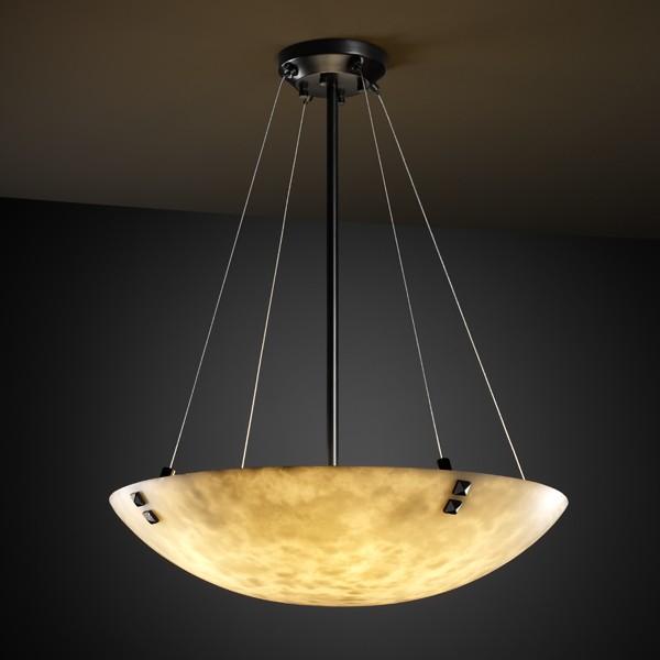 48" LED Pendant Bowl w/ Concentric Circles Finials