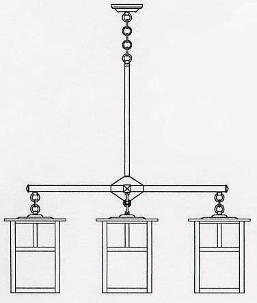 10" mission 4 light chandelier with T-bar overlay