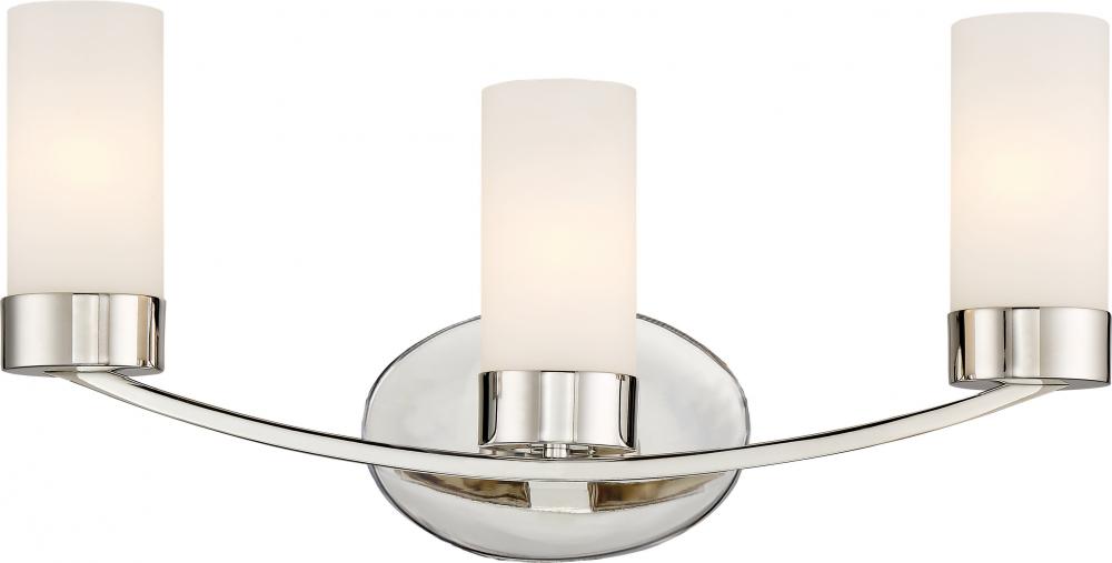 Denver - 3 Light Vanity with Satin White Glass - Polished Nickel Finish